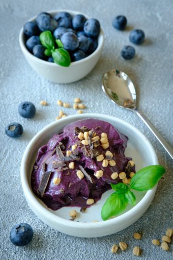 Eine Portion veganes Blaubeer-Protein-Eis